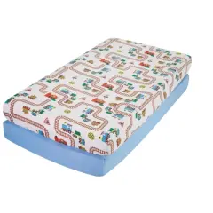 Everyday Kids 2-Pack Fitted Boys Crib Sheets, 100% Soft Breathable, Fits Standard Crib Mattress 28x52in, Train & Light Blue Nursery Sheets