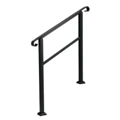 JOMEED UP040 1, 2, or 3 Step Wrought Iron Transitional Entrance Handrail with Hardware for Outdoor Spaces, Walkways, Patios, and More, Black