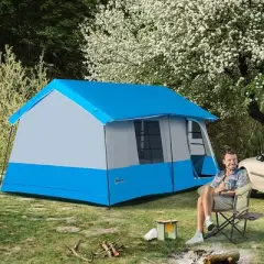 Outsunny 8-10 Man Camping Tent with Weatherproof Rain Cover, Double Layer Backpacking Family Shelter with Mesh Windows, Zipper Door, Portable Carry Bag for Hiking