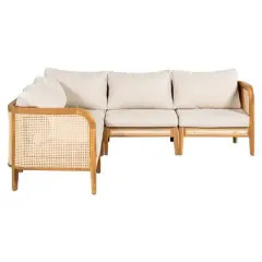 5-Piece Outdoor Sectional Sofas Set,V-Shaped Acacia Wood Patio Sectional with Cushions,Wicker Outdoor Sectional Sofa for Balcony-Coolbibila