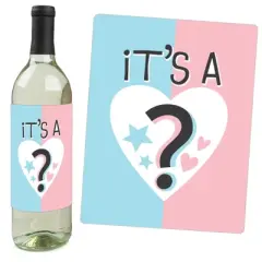 Big Dot of Happiness Baby Gender Reveal - Team Boy or Girl Party Decorations for Women and Men - Wine Bottle Label Stickers - Set of 4