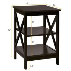 Costway 2 PCS 3-Tier Nightstand End Table X Design Storage Display Shelf Living Room
