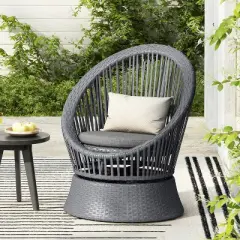 Christopher Knight Home Acheson Modern Outdoor Rattan and Iron Upholstered Accent Chair
