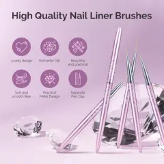 MelodySusie Nail Art Liner Brushes 5Pcs - Rose Gold, Sizes 5/7/9/11/20mm