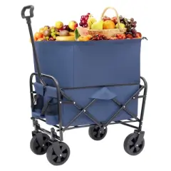 NAYSAYE Wagon Extension Collapsible Utility Cart with Dual Layer Design for Outdoor Use, Blue, 25.98"*17.32"*37.4"