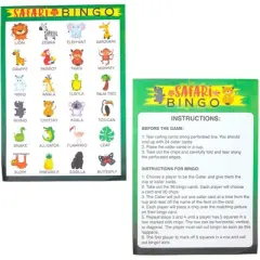 Blue Panda Safari Bingo, Jungle Animals Party Game Cards and Chips for Kids Birthday, Classroom Activity,  Baby Shower, Up to 36 Players