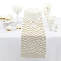 Big Dot of Happiness Tan Checkered Party - Petite Paper Table Runner - 12 x 60 inches