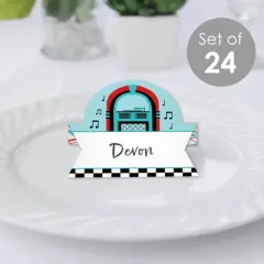 Big Dot of Happiness 50&rsquo;s Sock Hop - 1950s Rock N Roll Party Tent Buffet Card - Table Setting Name Place Cards - Set of 24