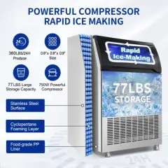 Hooure  24in Commercial Ice Maker Machine 360LBS/24H with 77LBS Large Ice Storage Bin, 126Pcs Clear Ice Cubes in 11Mins