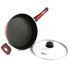 Oster Claybon 3.8 Quart Nonstick Saute Pan With Lid in Speckled Red