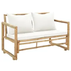 vidaXL Patio Loveseat 2 Seater Sofa with Cushions for Balcony Backyard Bamboo - Cream