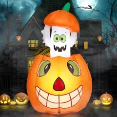 Karl Home 2.8 FT Lighted Halloween Inflatables Animated Pumpkin Ghost Outdoor Decoration