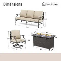 Captiva Designs 4PCS Patio Outdoor Conversation Fire Pit Set with Swivel Armchairs for Garden, Poolside, Backyard