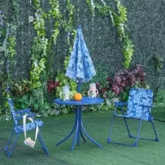 Outsunny Kids Folding Picnic Table and Chair Set Shark Pattern Outdoor Garden Patio Backyard with Removable & Height Adjustable Sun Umbrella