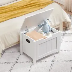 Whizmax Storage Chest, Upholstered Storage Trunk with 2 Safety Hinges, Storage Bench, Flip-Top Toy Chest for Entryway, Bedroom, Living Room, White