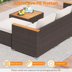 Tangkula Set Of 5 Outdoor Patio Furniture Set L Shaped Rattan Cushioned Chairs & Coffee Table Set Outdoor Sectional Sofa with Wood Armrests & Tabletop