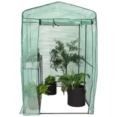 Sunnydaze Outdoor Portable Growing Rack Petite Deluxe Mini Walk-In Greenhouse with Roll-Up Door - 1 Shelf - Green