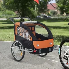 Aosom Elite 360 Swivel Bike Trailer for Kids Double Child Two-Wheel Bicycle Cargo Trailer With 2 Security Harnesses