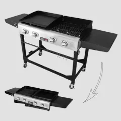 Royal Gourmet 4-Burner 48000 BTU Iron Portable Flat Top Gas Combination Grill GD401CTG Black
