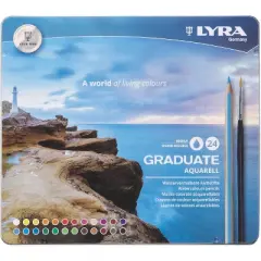 Lyra&reg; Graduate Watercolor Pencils Set Tin with Brush, Assorted Colors, 24 Pieces