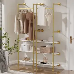 Artloge Heavy Duty Industrial Pipe Clothing Rack Garment Stand Hanging Rod Shelf Wardrobe Closet Organizer with 3 Tier White shelves