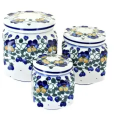 Blue Rose Polish Pottery 1300 WR Unikat 3 Piece Canister Set
