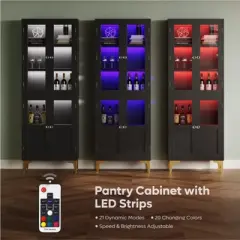 Bestier 65" LED Kitchen Pantry Cabinet with Adjustable Shelves Food Storage and Art Display with Acrylic Doors