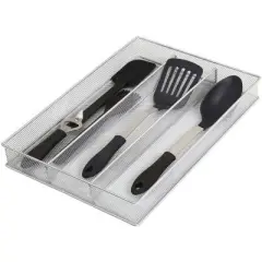 YBM Home Multi Compartment Sectional Wire Mesh Silver Drawer Organizer for Silverware and Gadgets