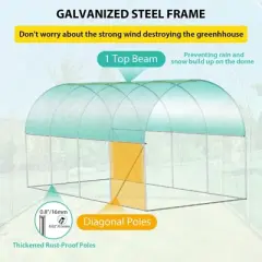 Walk-in Greenhouse, Galvanized Steel Frame with 6 Mesh Windows & Two Full Zipper Door