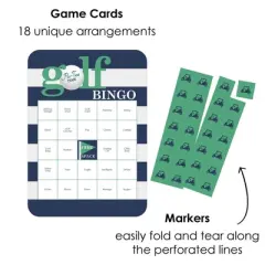 Big Dot of Happiness Par-Tee Time - Golf Bingo Cards and Markers - Birthday or Retirement Party Bingo Game - Set of 18