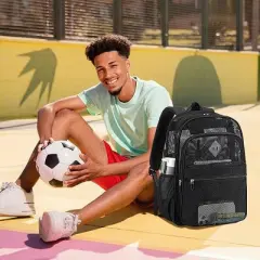 Hachikiko Heavy Duty Mesh Backpack - See Through Transparent Bookbag for School, Swimming, Beach, Sports & Travel