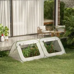 Outsunny Pop Up Greenhouse Mini Warm House with Roll Up Doors and Portable Zipper Bag for Plants Outdoor, 95" x 47" x 30"
