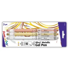 Pentel Arts Slicci Metallic Gel Pen, Med 0.8mm Needle Tip, Assorted Ink (E/X/Z), 3 Pack