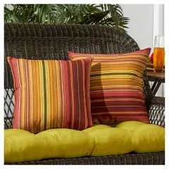 Set of 2 Kinnabari Stripe Outdoor Square Throw Pillows - Kensington Garden