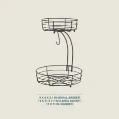 Gibson Home Harvest Season Two-Tier Fruit Basket with Banana Hanger &ndash; Black Metal Countertop Produce Stand