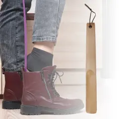 Unique Bargains Long Handle Shoe Horn 11.81"x1.38" Wood Color 1 Pc