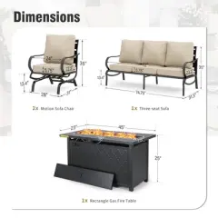 Captiva Designs 4pc Metal Patio seating Furniture Fire Pit Set with Rocking Chairs for Garden Porch Backyard