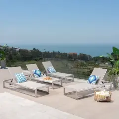 California 4Pk Aluminum Chaise Lounge: Weather-Resistant, Adjustable Backrest, Mesh Seat - Christopher Knight Home