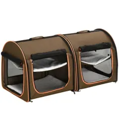 Gulches 39" Portable Soft-Sided Cat Carrier - Dual Compartment with Divider, Cushions & Storage Bag in Grey for Comfortable Travel