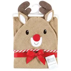 Hudson Baby Unisex Baby Cotton Animal Hooded Towel, Rudolph, One Size