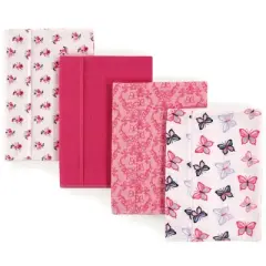 Hudson Baby Infant Girl Cotton Flannel Burp Cloths 4pk, Butterflies, One Size