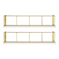 2pk 18" Benbrook Wood and Metal Wall Shelf Set White - Kate & Laurel All Things Decor