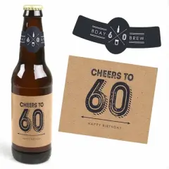 Big Dot of Happiness 60th Milestone Birthday Party Decorations for Men - 6 Beer Bottle Label Stickers and 1 Carrier