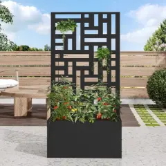 PexFix 47 in. H x 24 in. W Black Metal Rectangle Wall Planter Box with Trellis for Climbing Plants