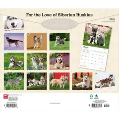 BrownTrout For the Love of Siberian Huskies 2026 14"x24" Hanging Deluxe Wall Calendar Plastic-Free