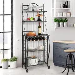 Costway 5-Tier Metal Kitchen Bakers Rack Microwave Storage Rack Oven Stand with  Wine Organizer