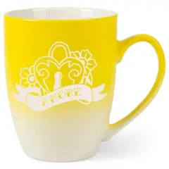 100 North Floral Heart 10 Ounce Yellow and White Two Toned Ombre, Comfortably Fits Your Hands, Ceramic Tea Coffee Cup Mug, Amore