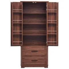 Farmhouse Kitchen Pantry Cabinet with 2 Large Drawers,Embossed Texture Freestanding Cupboard Cabinet with 8 Door Shelves and 3 Cabinet Shelves