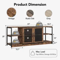 Farmhouse TV Stand for 65/75 Inch TVs, Entertainment Center with Storage Cabinet and Mesh Doors, Industrial Media Console Table, Vintage