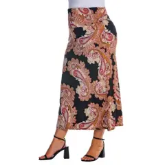 Womens Plus Size Black Paisley Print Foldover Maxi Skirt